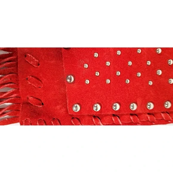 Red Suede Fringe Crossbody Bag Studded Western Boho Star Concho Messenger Purse - Picture 5 of 9